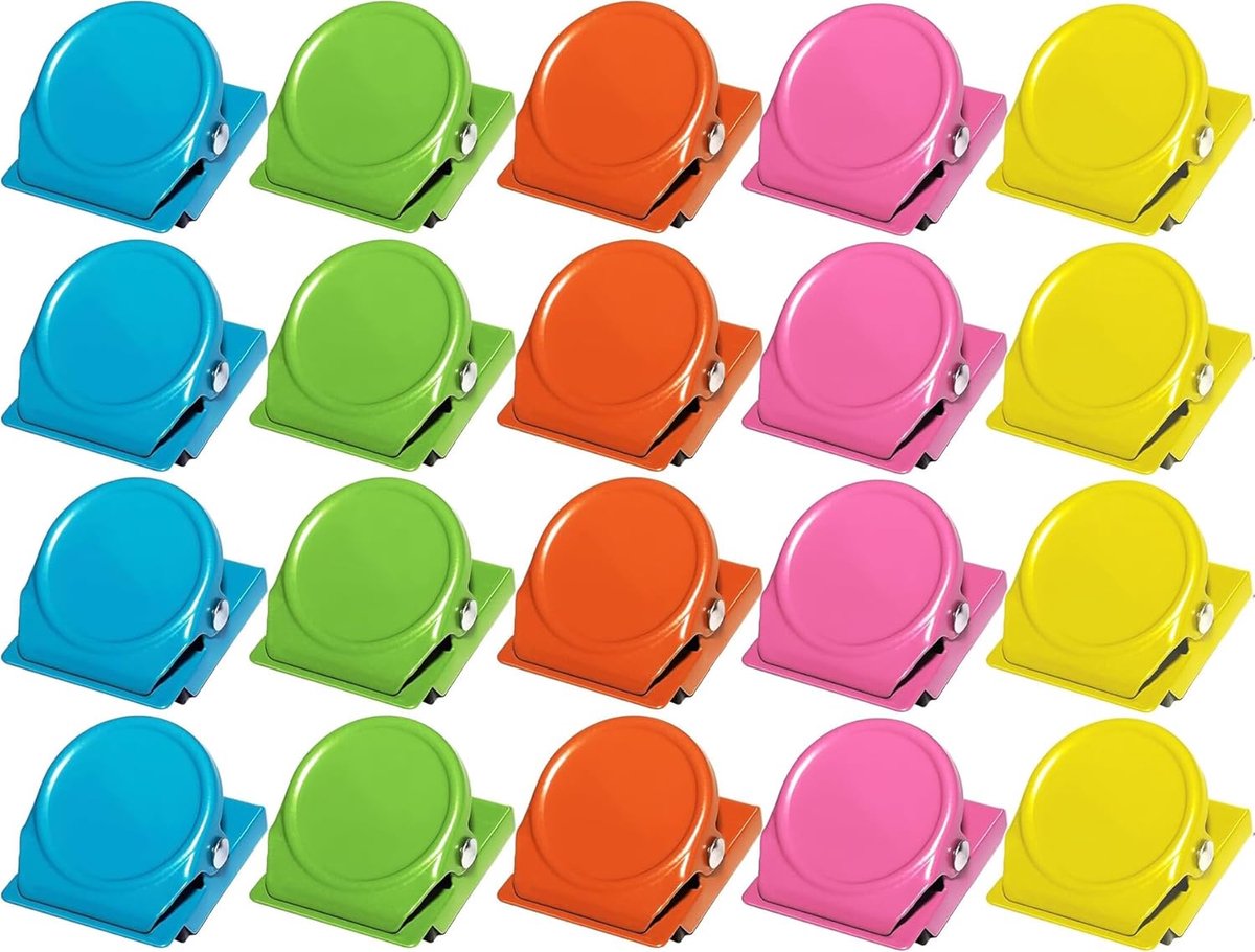 Magnetic Clips, Pack of 20, Multicoloured Metal Magnetic Clips, for Refrigerator, Whiteboard, Magnetic Board, Office - ShopVlot