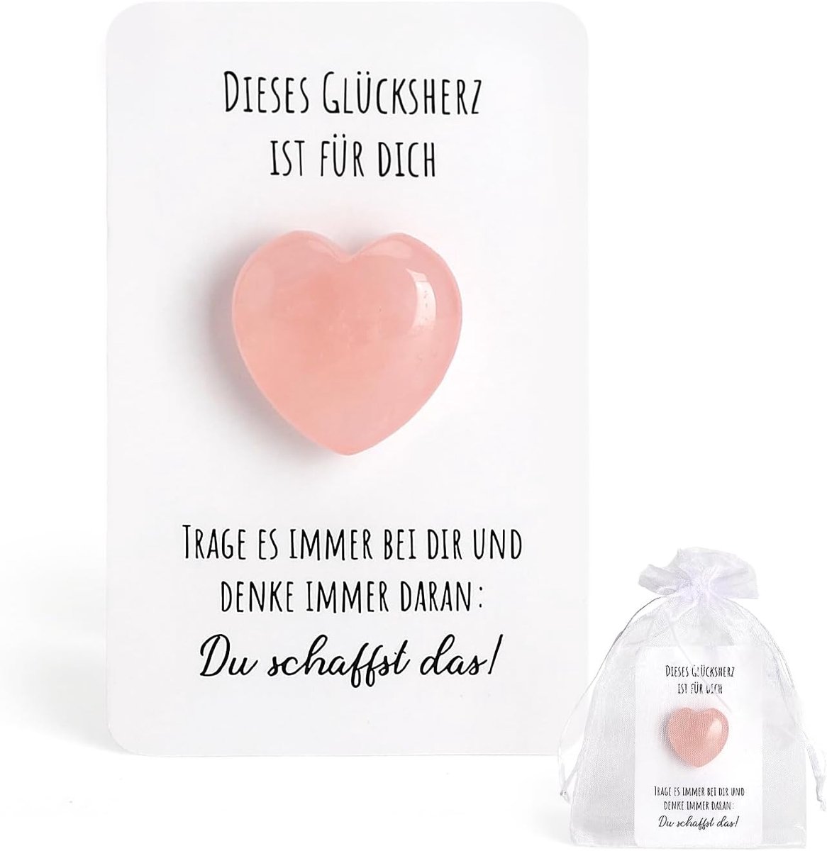 Gelukshart geluksbrenger pocket hug cadeau - roze kristallen hart met motivatiekaart "Du schaffst das" moeder - ShopVlot