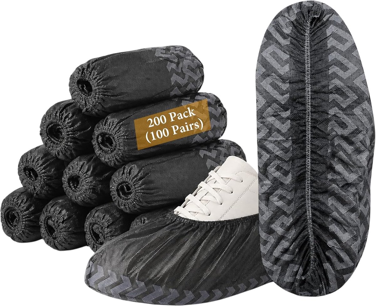 200 stuks wegwerp-overschoenen, zwart - Antislip textuur op de zool, wegwerpbescherming voor gasten, ambachtslieden - ShopVlot