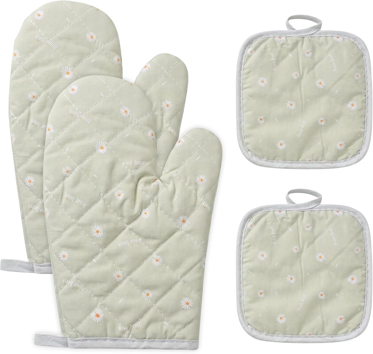Ovenhandschoenen 1 paar + 2 pannenlappen van katoen wasbaar keukenhandschoen oven antislip keukenhandschoen anti-hitte - ShopVlot