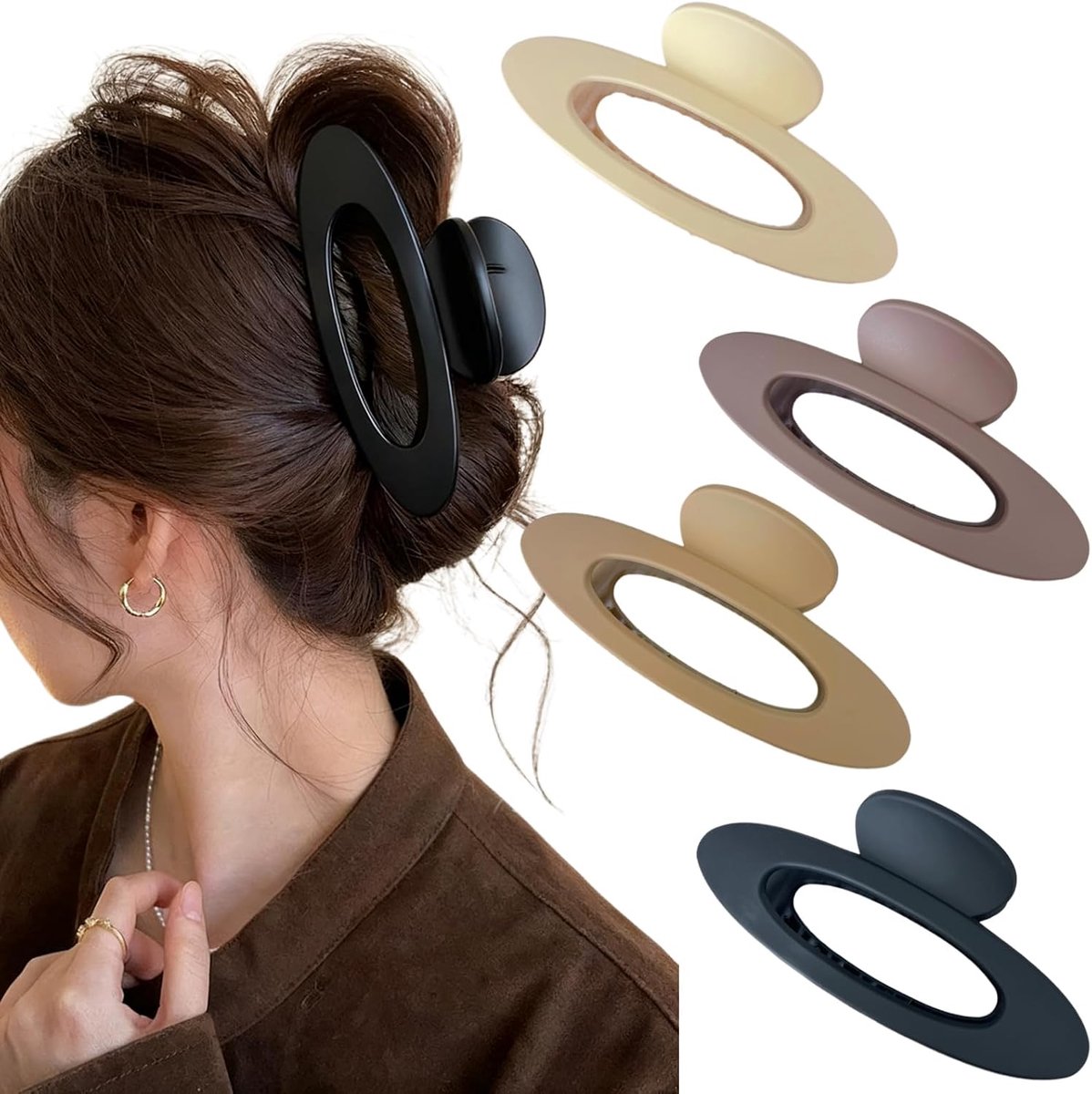 4 stuks ovale haarklemmen, grote matte haarspelden voor dames, antislip haarclips voor vrouwen en meisjes - ShopVlot