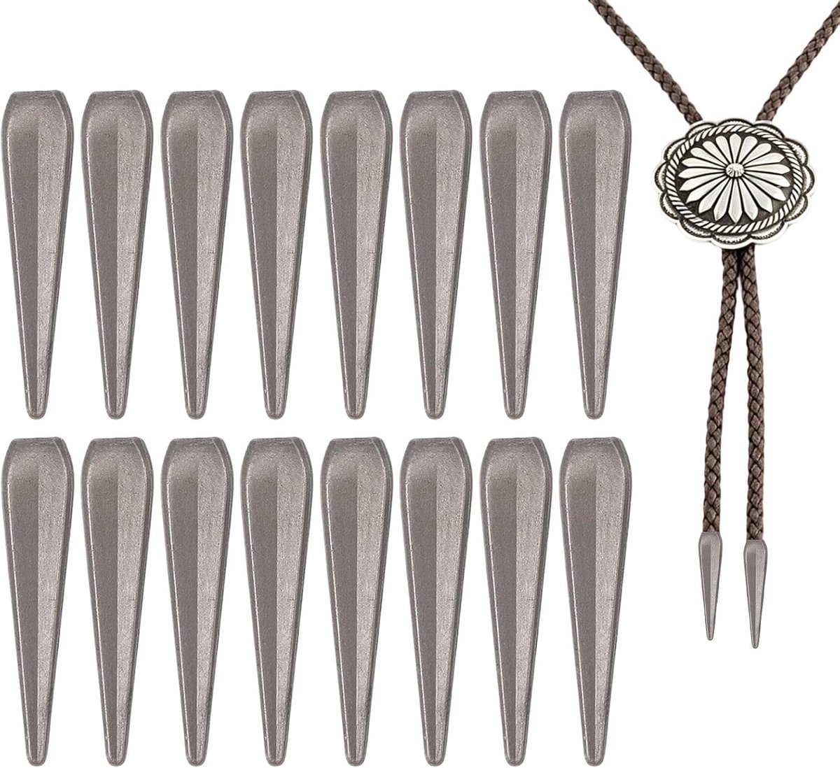 16 stuks Bolo Tie Ties, vierkante kegelvorm, legering, koorddoppen, Bolo Tie Productie, knutselen, kledingdecoratie - ShopVlot