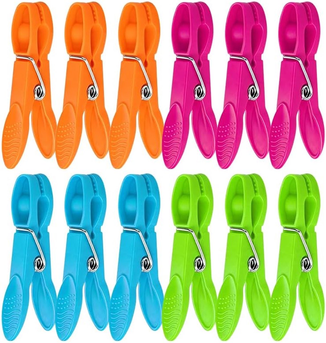 12 stuks wasknijpers voor waslijn, antislip klemmen met duurzame veer voor het drogen thuis, tuin en buiten, 4 kleuren - ShopVlot