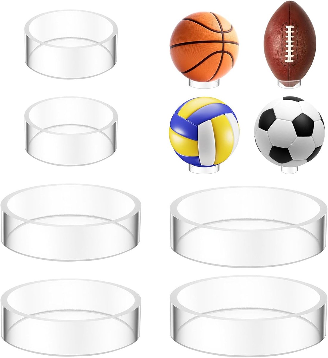 Skrfren 6 Pcs Acrylic Ball Holder Clear Ring Ball Stand in 3 Sizes Round Display Base Ball Stand for Baseball Golf - ShopVlot