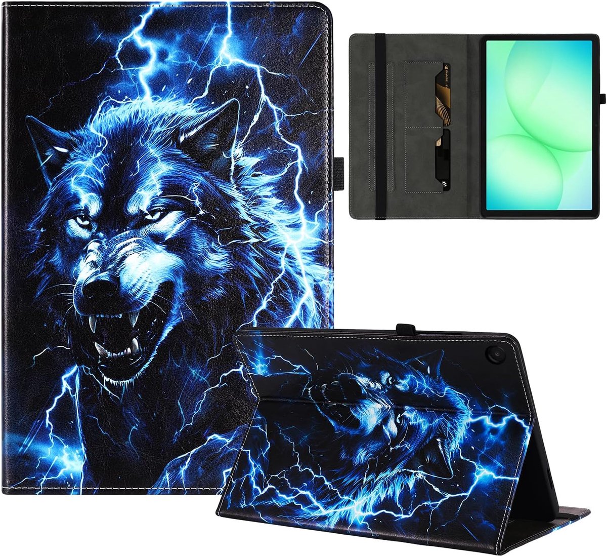 Hoes voor Samsung Galaxy Tab A11+ Plus/A9+ 11 inch - ultradun leer - automatische activering - zwarte wolf ontwerp - ShopVlot