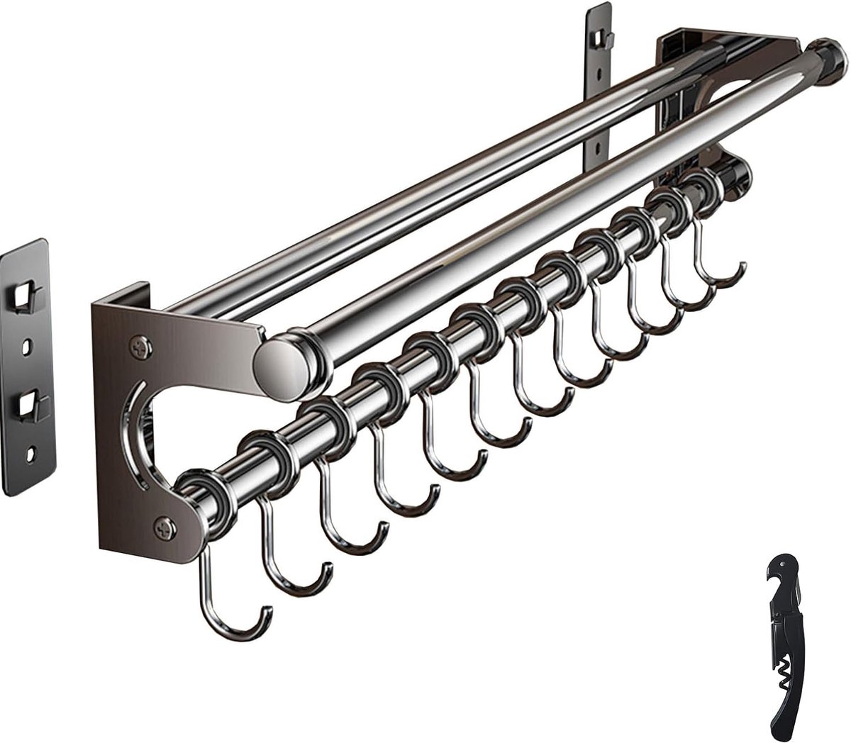 Keukenrek met haken 50CM - Grijs - Multifunctioneel - Ruimtebesparend - ShopVlot