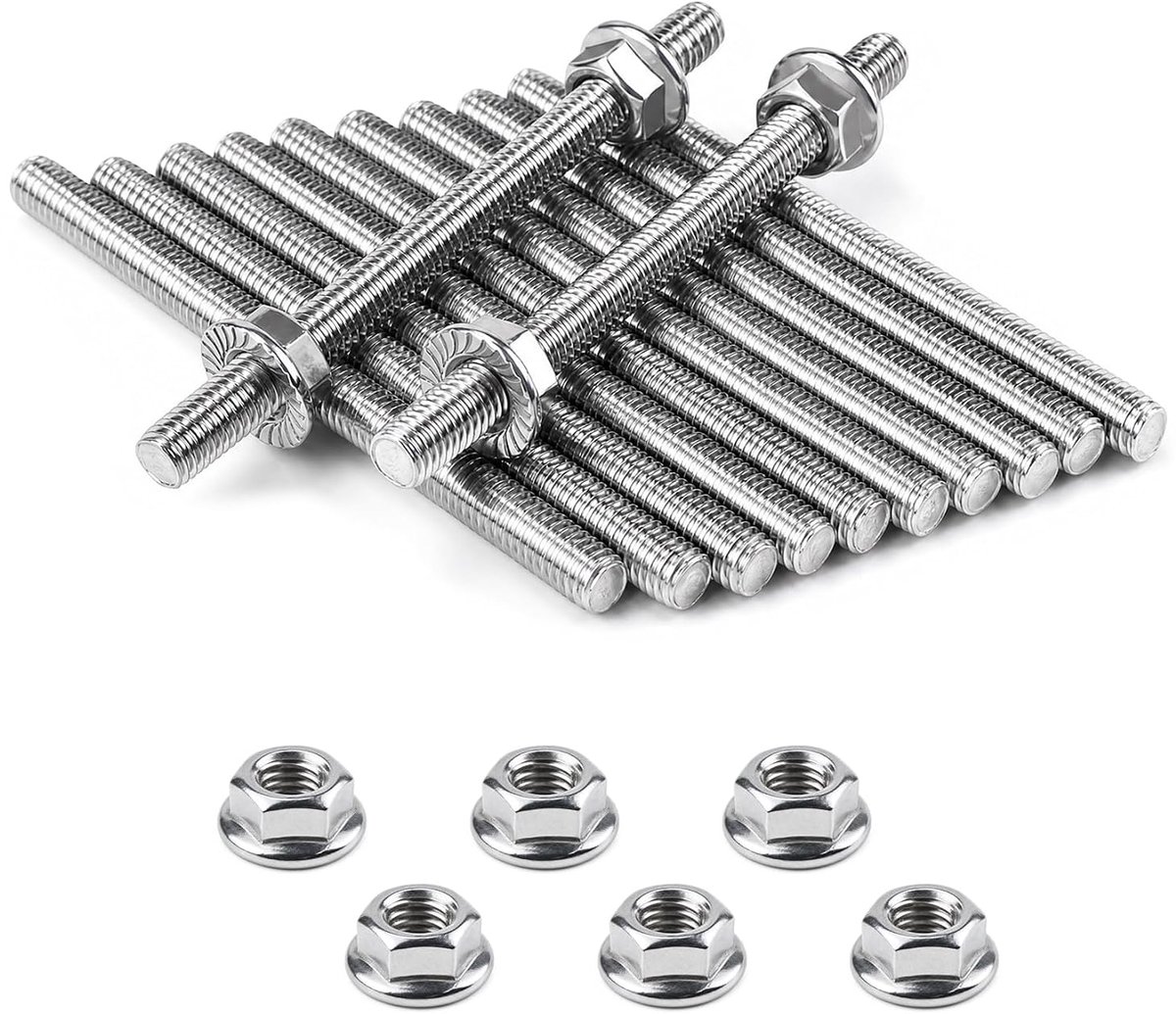10 Rvs Draadeind M8x100mm + 10 Flensmoeren Set - Rvs draadeinden, volle draadstangen M8, voor meubelbouw - ShopVlot