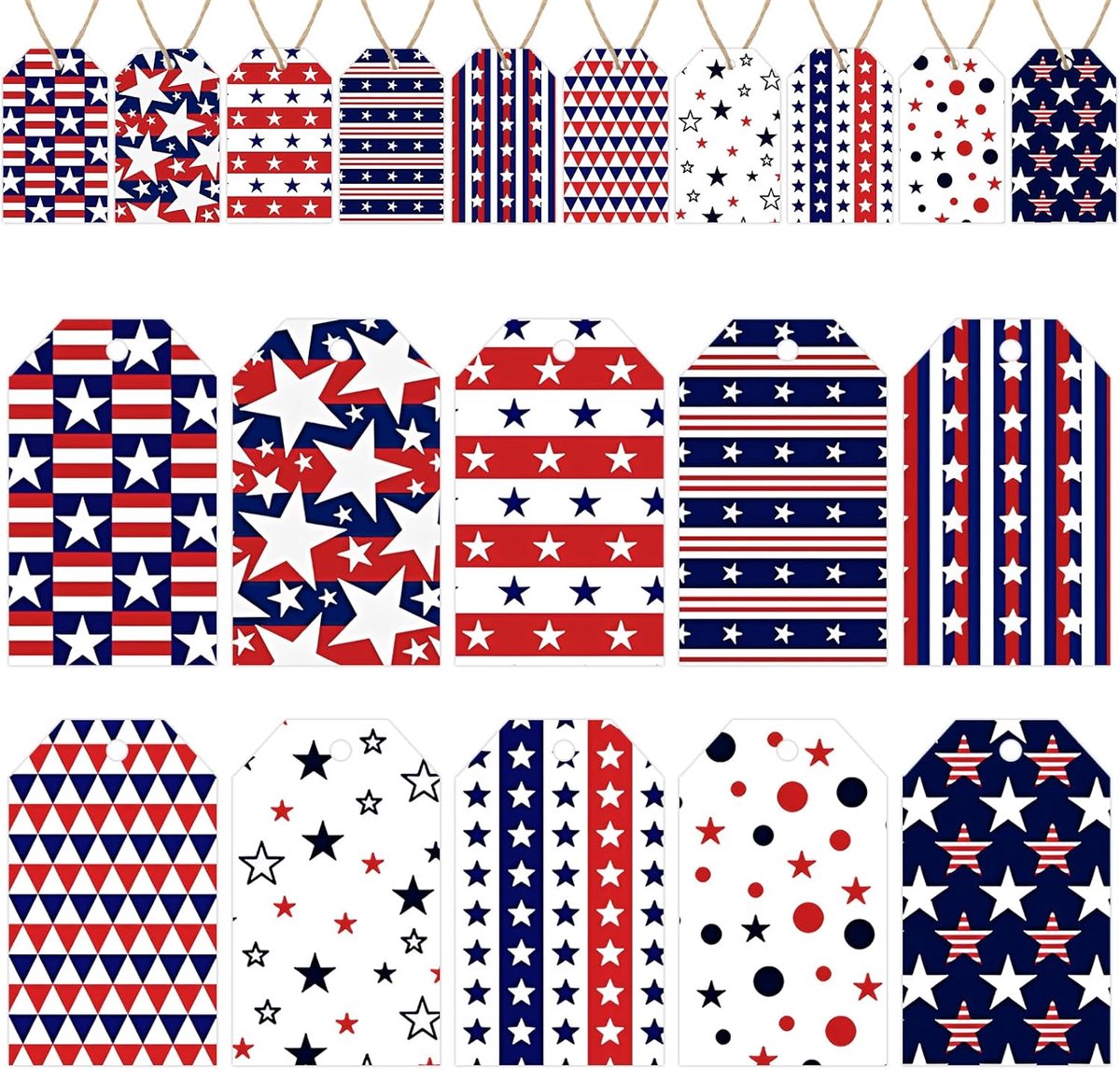 50 stuks patriottische cadeaulabels, rood blauw wit Amerikaanse vlag ster en strepen strepen papieren etiketten - ShopVlot