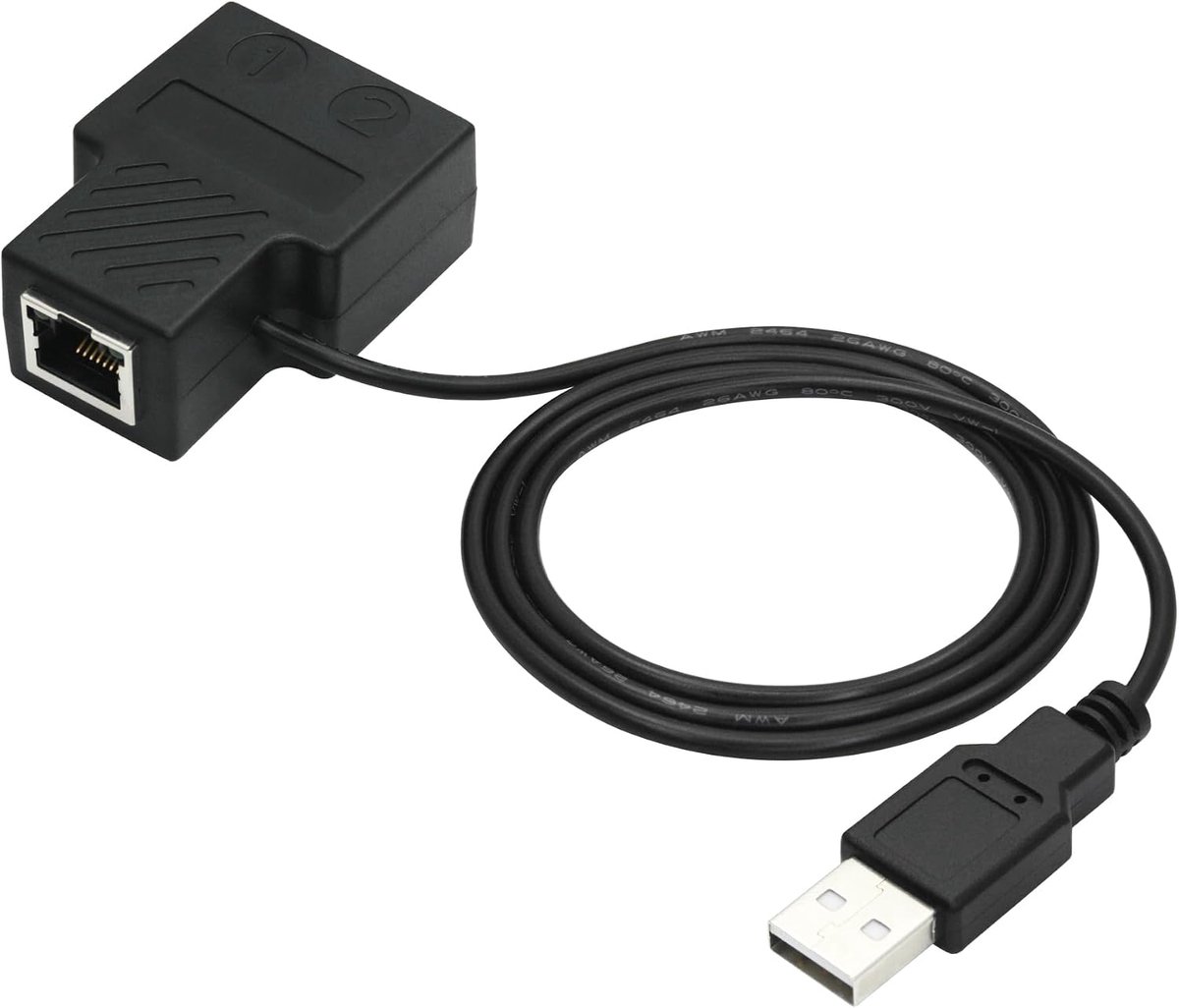 RJ45 Ethernet Network Splitter, 1 in 2 out Dual Female Network Splitter with USB Power Cord, 100Mbps Input, 2 ports - ShopVlot