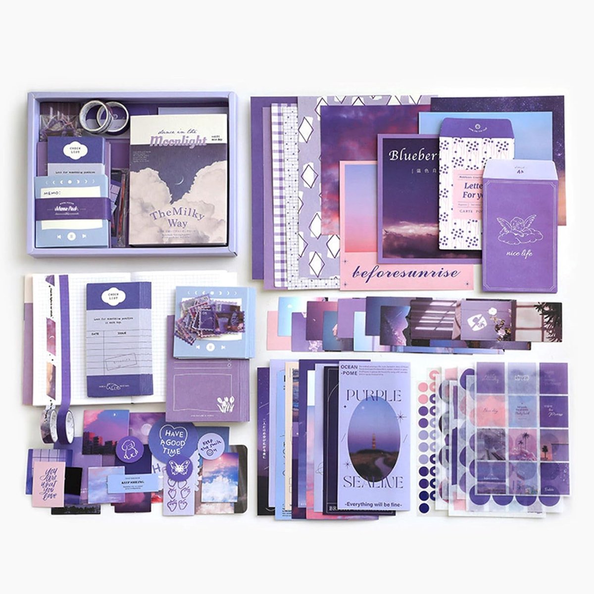 CHARMNAIL Esthetische scrapbooking-set, 10 stuks, A6 gestippeld notitieboek, washi- en PET-stickers, decoratief - ShopVlot