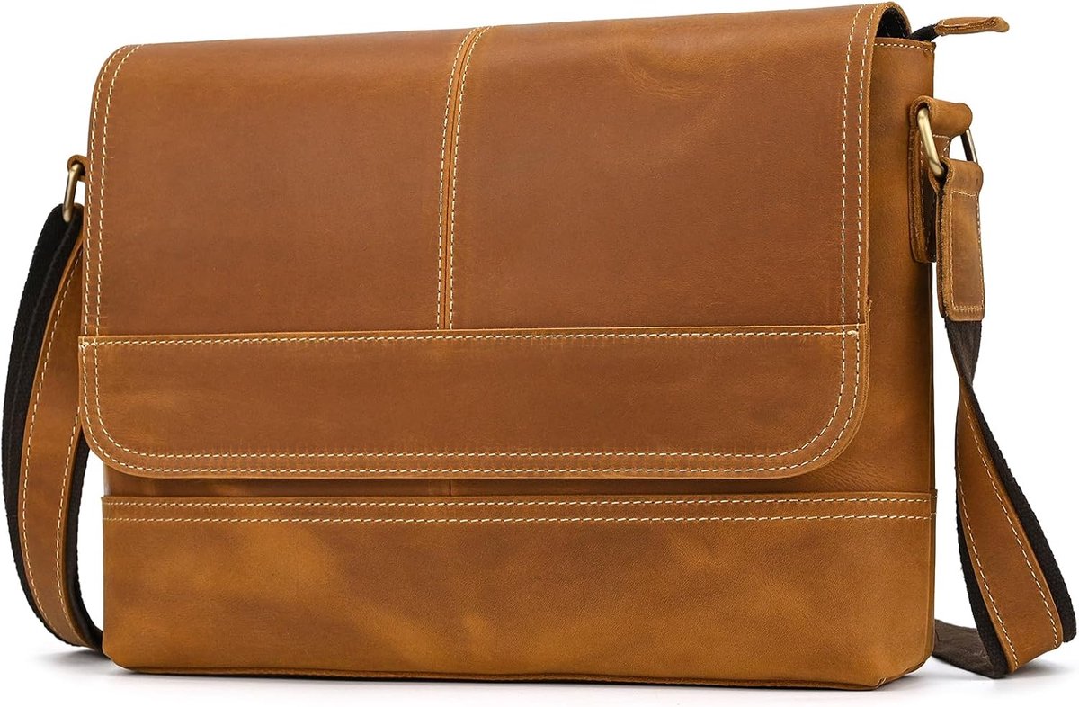 Men's Leather Wallet, 9.7-11 Inches, Messenger Bag, Small Crossbody Shoulder Bag, Vintage Travel Bag, 9358 Light - ShopVlot