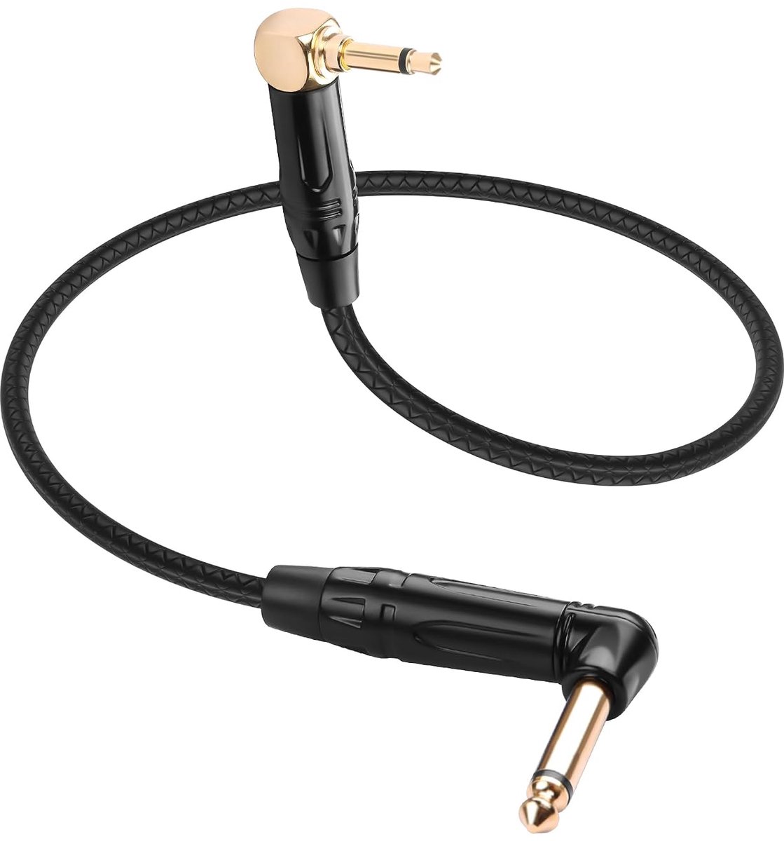 CERRXIAN Audiokabel 3,5 mm TS mono haakse stekker naar 6,35 mm TS mono haakse stekker, 0,3 m kabel met lederlook - ShopVlot