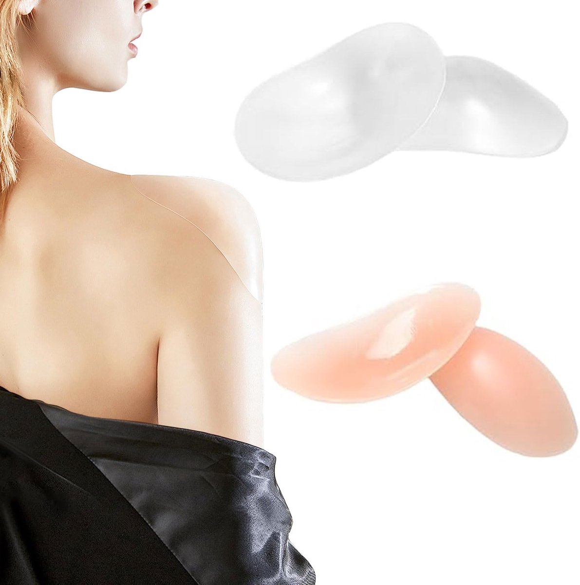 4 stuks schouderkussens, siliconen, antislip, zelfklevende schouders, onzichtbare schouderpush-up-pads, herbruikbare - ShopVlot