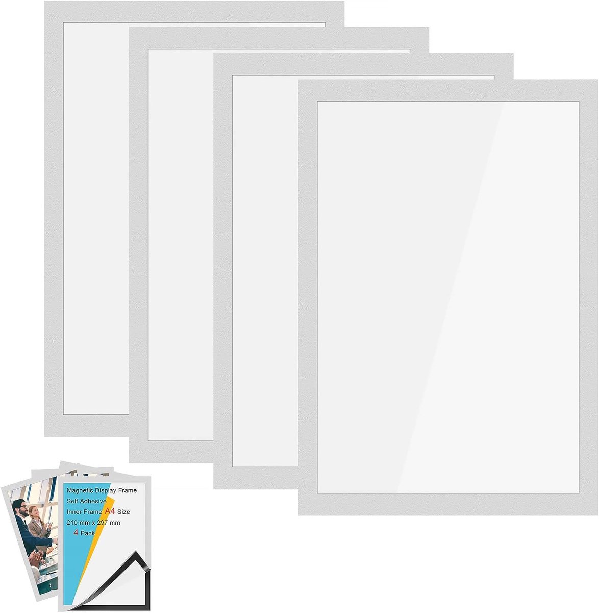 4 stuks magneetlijsten, A4, zelfklevend, 32,5 x 23,8 cm, magnetische fotolijst met magneetsluiting, infolijst - ShopVlot