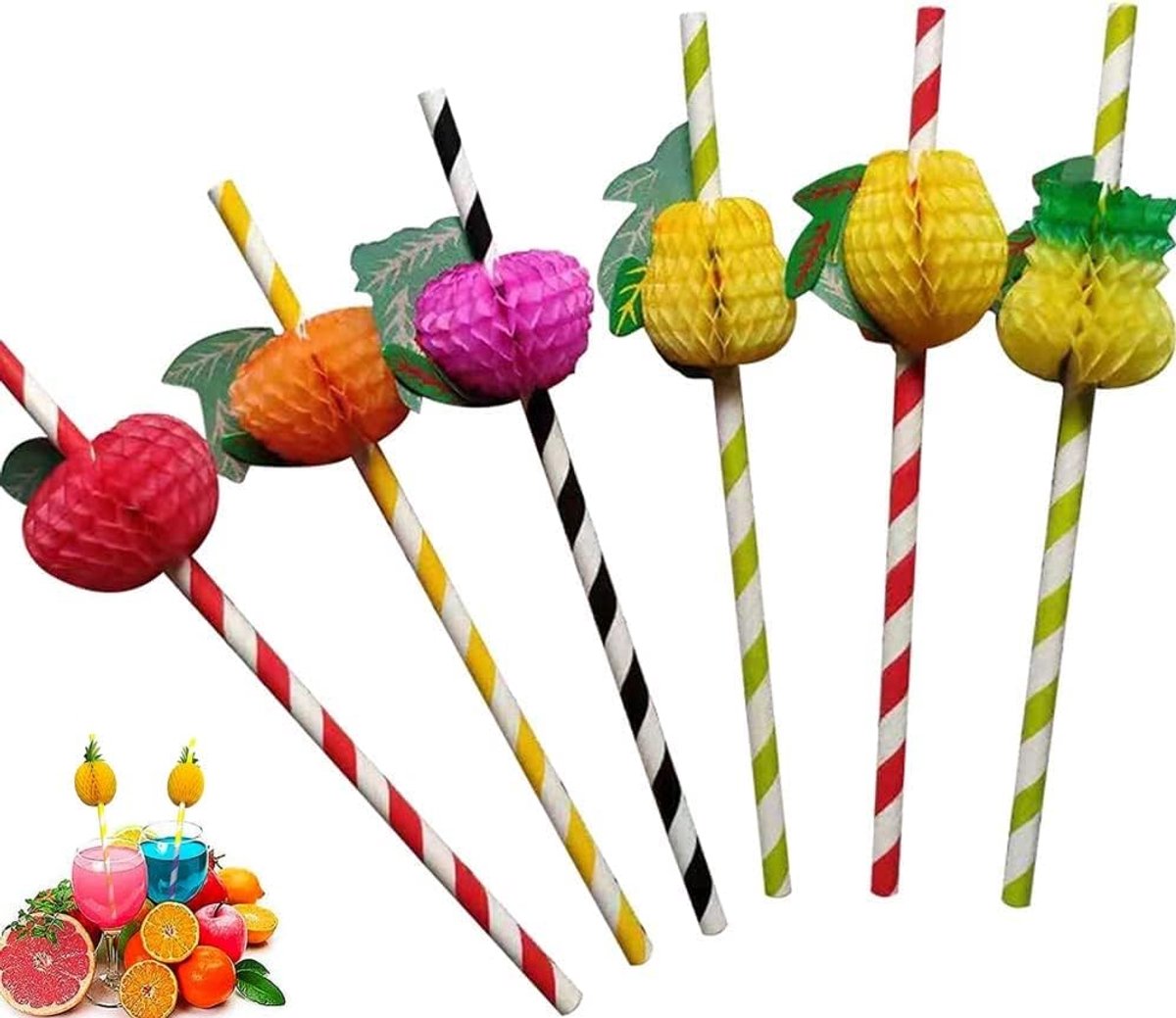 Pack of 50 Hawaiian Pineapple 3D Paper Straws for Cocktails, Weddings, Birthdays, Beach - ShopVlot