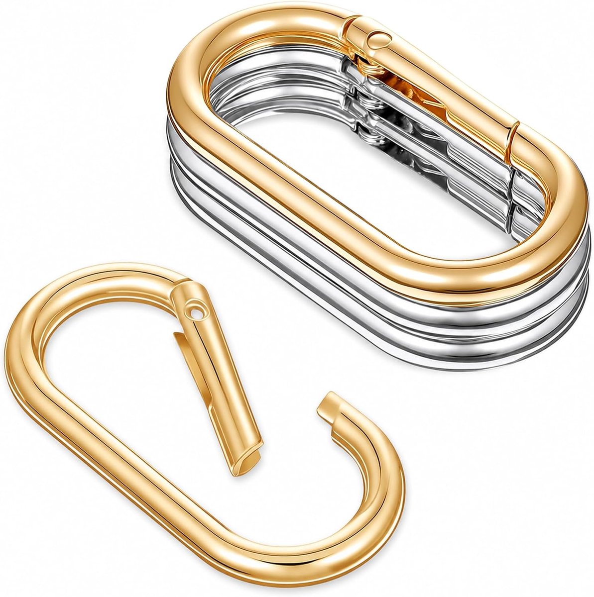 4 stuks ovale veerkarabijnhaken, groot, 5 cm, metalen sleutelring, O-ring, gouden karabijnhaak, ringkarabijnhaak - ShopVlot