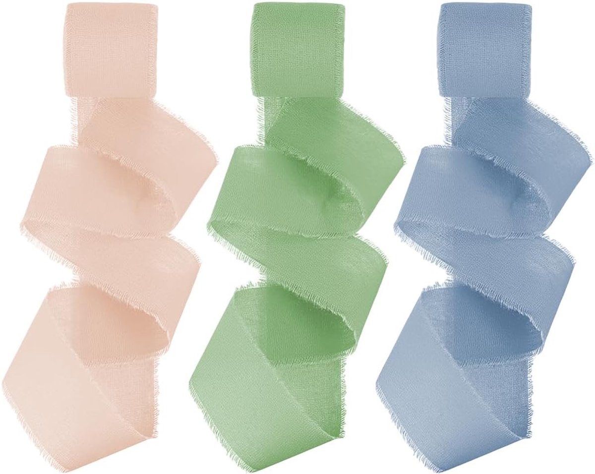 Set met 3 decoratieve stoffen linten, ideaal voor bruidsboeketten, uitnodigingen en geschenkverpakkingen, inclusief 3 - ShopVlot