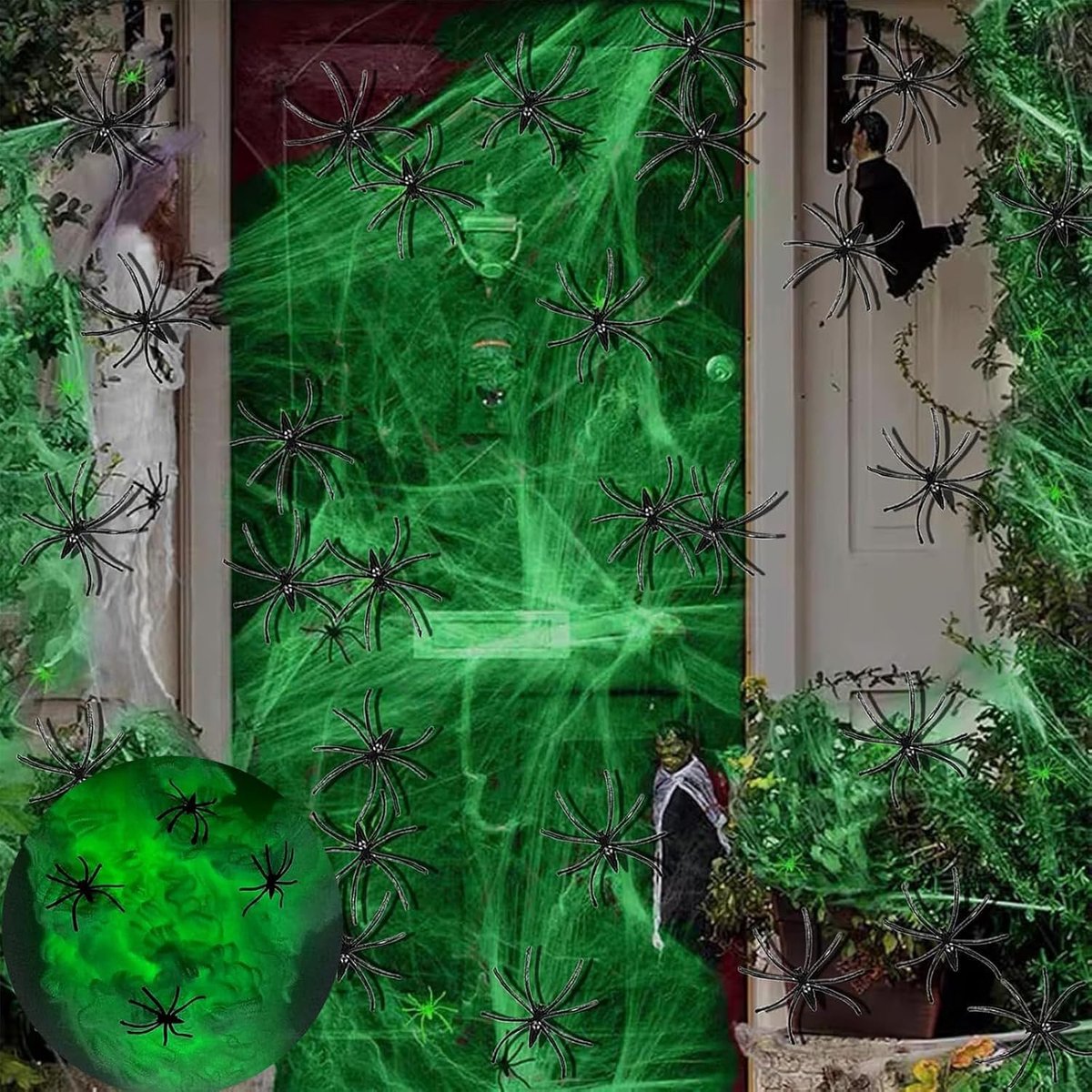 Halloween Decoration Spider Web 60g Luminous Spider Web + 30pcs Spiders Stretchable Luminous Artificial Spider Web - ShopVlot