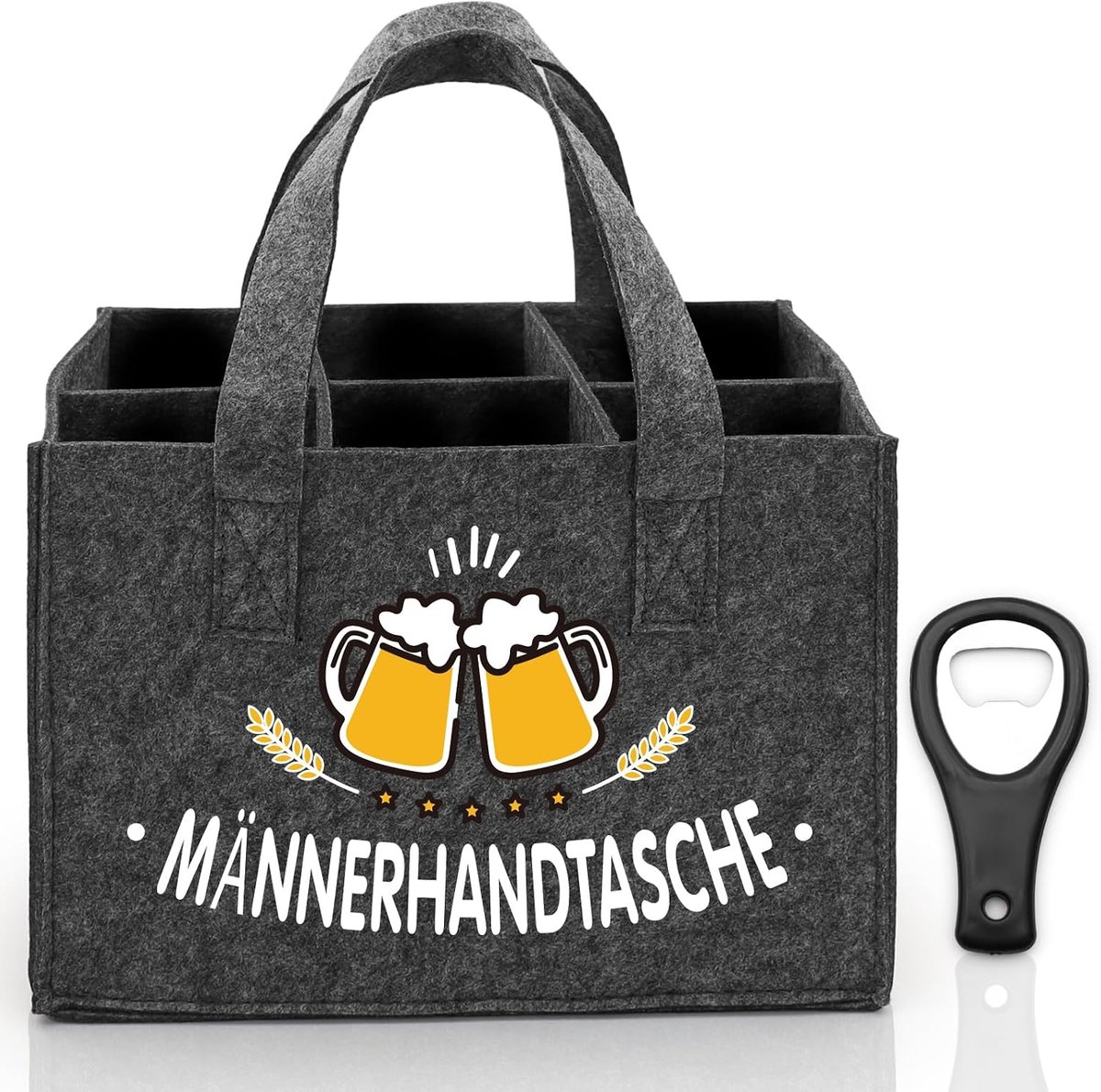 Bottle Carrier 6 Bottles, 24 x 15 x 18 cm, Bottle Bag, Men's Handbag, Beer Bag, Beer Bag for Men, with Bottle Opener - ShopVlot