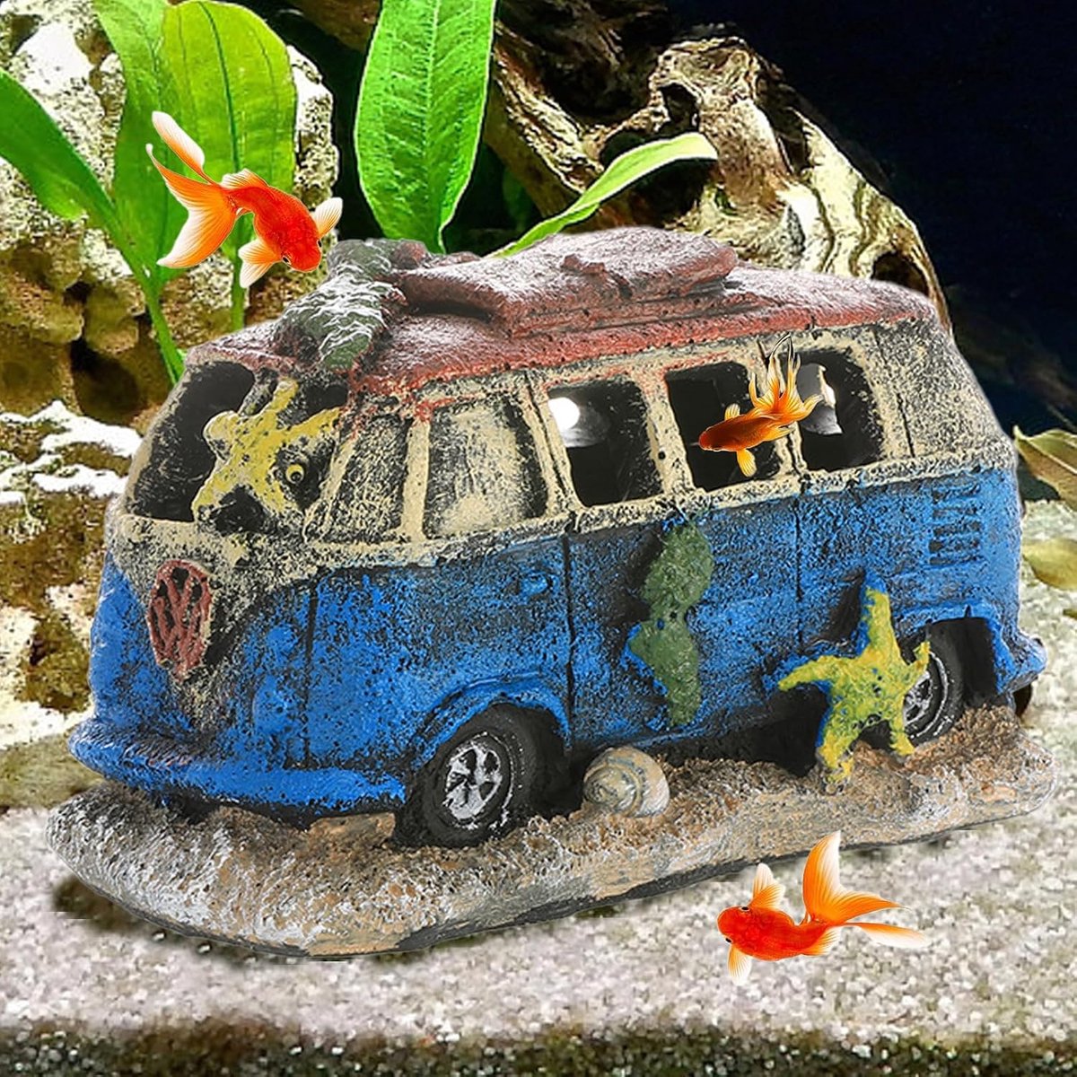 Aquarium Decoration, Aquarium Hiding Place, Resin Ornaments Simulation Wreck Car Bus Landscaping, Decorative Aquarium - ShopVlot