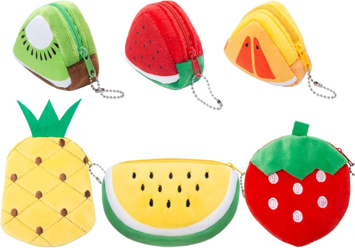 6 Pcs Plush Mini Wallet, Cute Small Zipper Wallet, Fruit Shape Coin Doors, Mini Storage Bag for Women Girls, Mixed - ShopVlot
