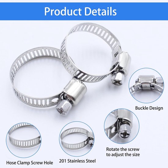 73 Pcs Hose Clamps Adjustable Clamps Made of Stainless Steel 304 6 to 38 mm for Water Hose, Sanitary Ware, Car and - ShopVlot — afbeelding 2