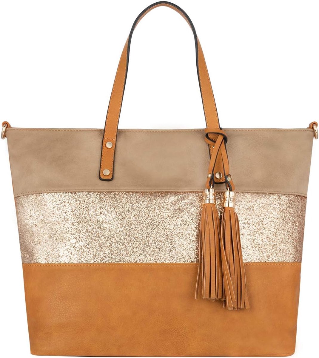 CRAZYCHIC - Ladies Stripes Paillette Handbag - Tote Shopper Soft PU Leather - Casual Shoulder Bag Crossbody Bag - ShopVlot