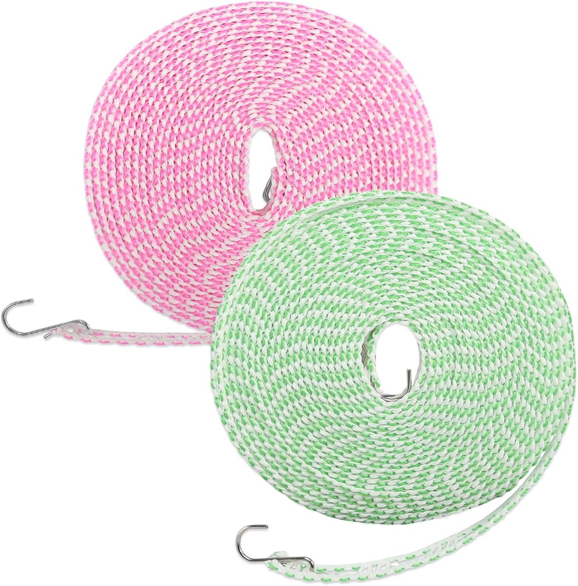 Adjustable Outdoor Clothesline, 2 Pieces Outdoor Clothesline, 16 Metres, Adjustable, Windproof, with Hooks, Washing - ShopVlot