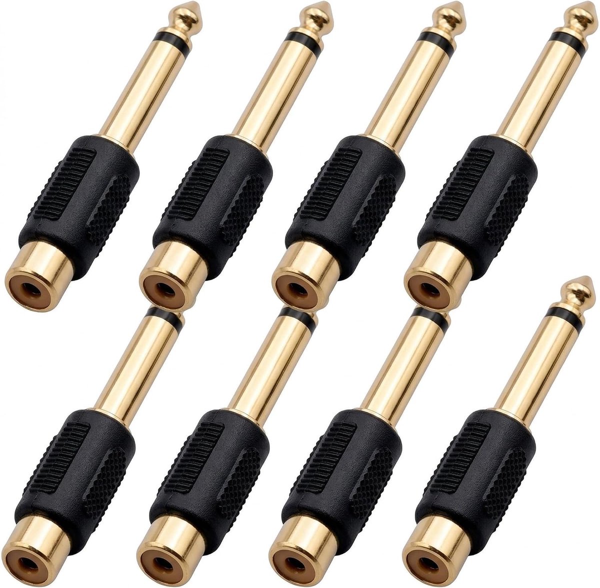 RCA-jackadapter, 8 stuks, 6,35 mm, mono plug naar cinch-aansluiting, RCA-adapter met vergulde stekkers voor stabiele - ShopVlot