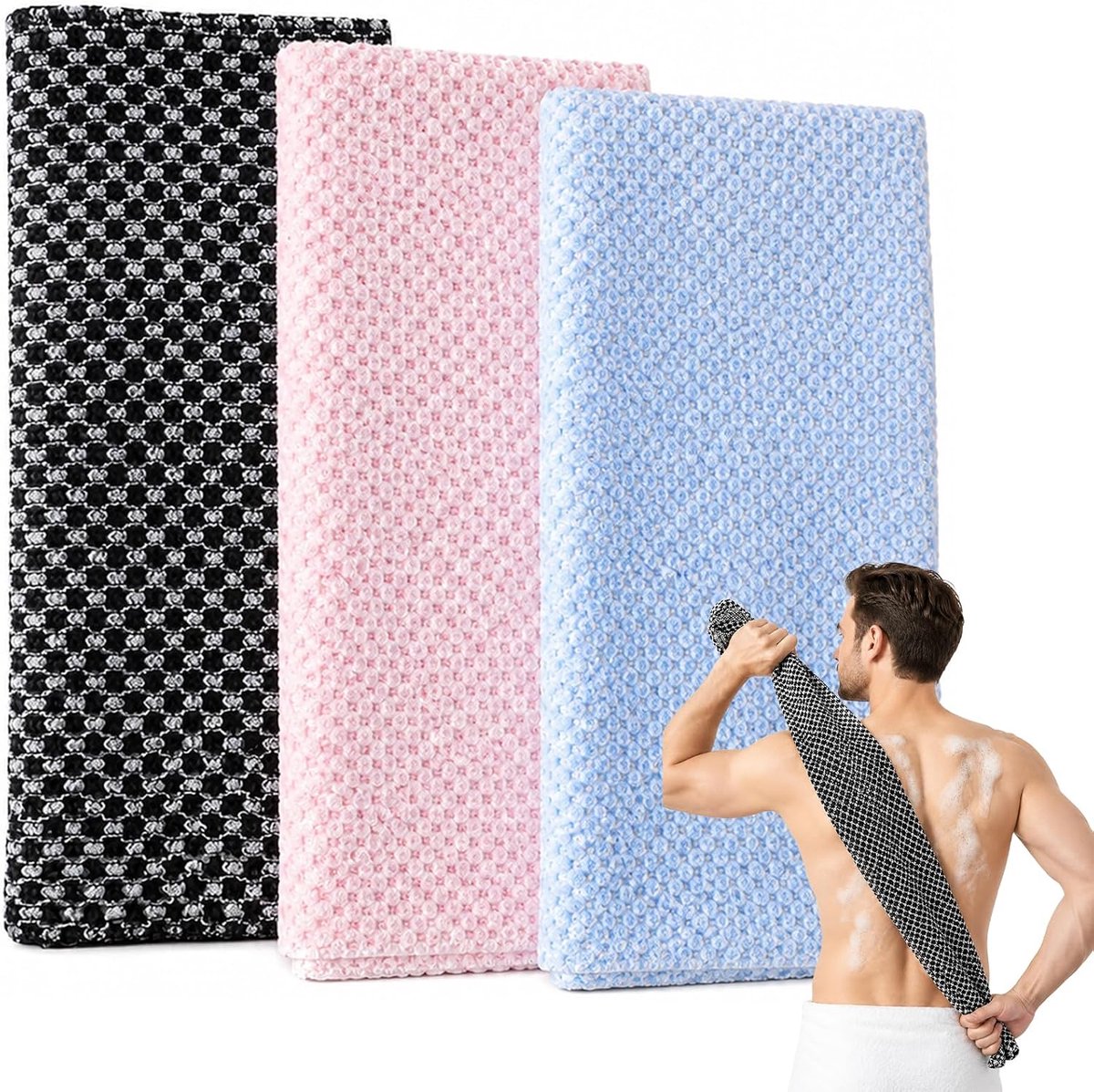 Set van 3 peeling-douchehanddoeken voor gladde huid, rug en lichaam, peelingdoek voor mannen en vrouwen, Afrikaanse - ShopVlot