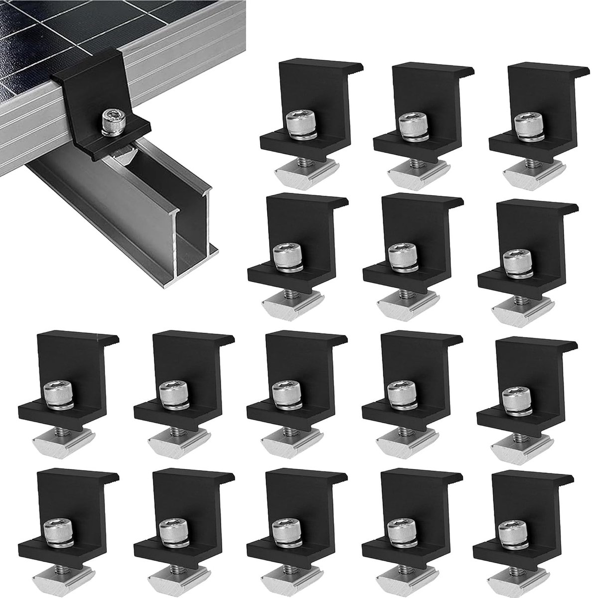 16 Stuks Solar Panel End Clamp 30 Mm, Zonnemodulehouders, Solars Panel Mounting Brackets, Solar Panel End Z Clamp - ShopVlot