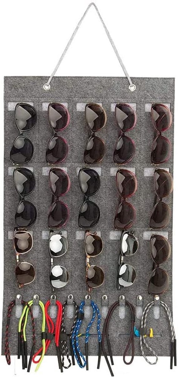 Sunglasses Organizer, Felt Storage Bags, Display Storage for Glasses, 15 Compartments, Card Slot, Buckle, for - ShopVlot