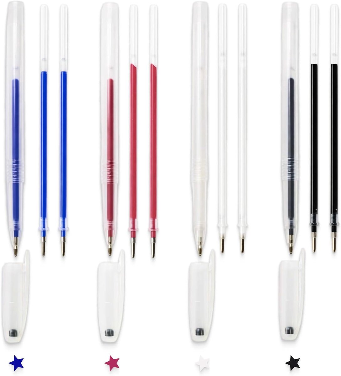Sewing Marker, Erasable, Fabric 4 Pens + 8 Refills, Precise Tip 0.7 mm, Erasable, for Sewing, Patchwork, Quilting - ShopVlot