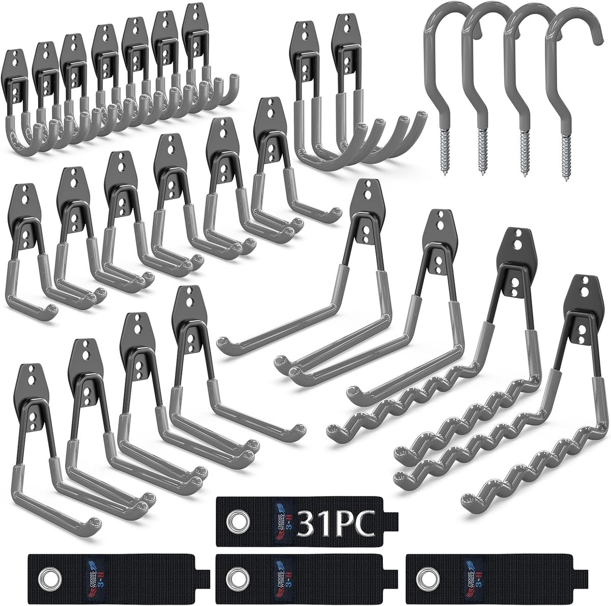 3-H Wall Hook Garage Heavy Duty Tool Hooks Double Hooks 31pcs for Ladders Appliances Tools Hose, Power Tools - ShopVlot