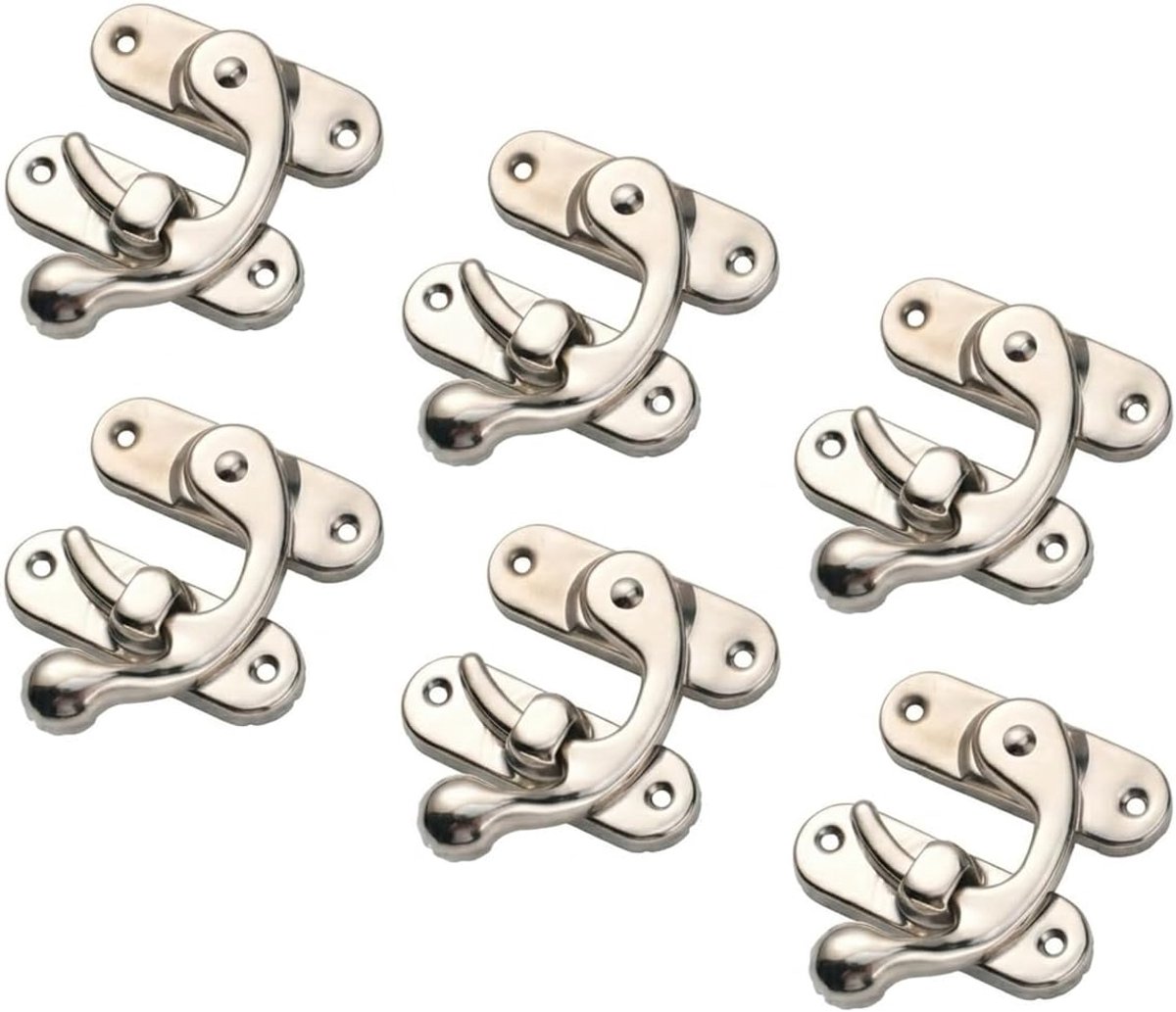 6 Pieces Silver Iron Suitcase Locks, Vintage Chest Closure with Screws, Metal Locking Hook for Wooden Box Jewelry Box - ShopVlot