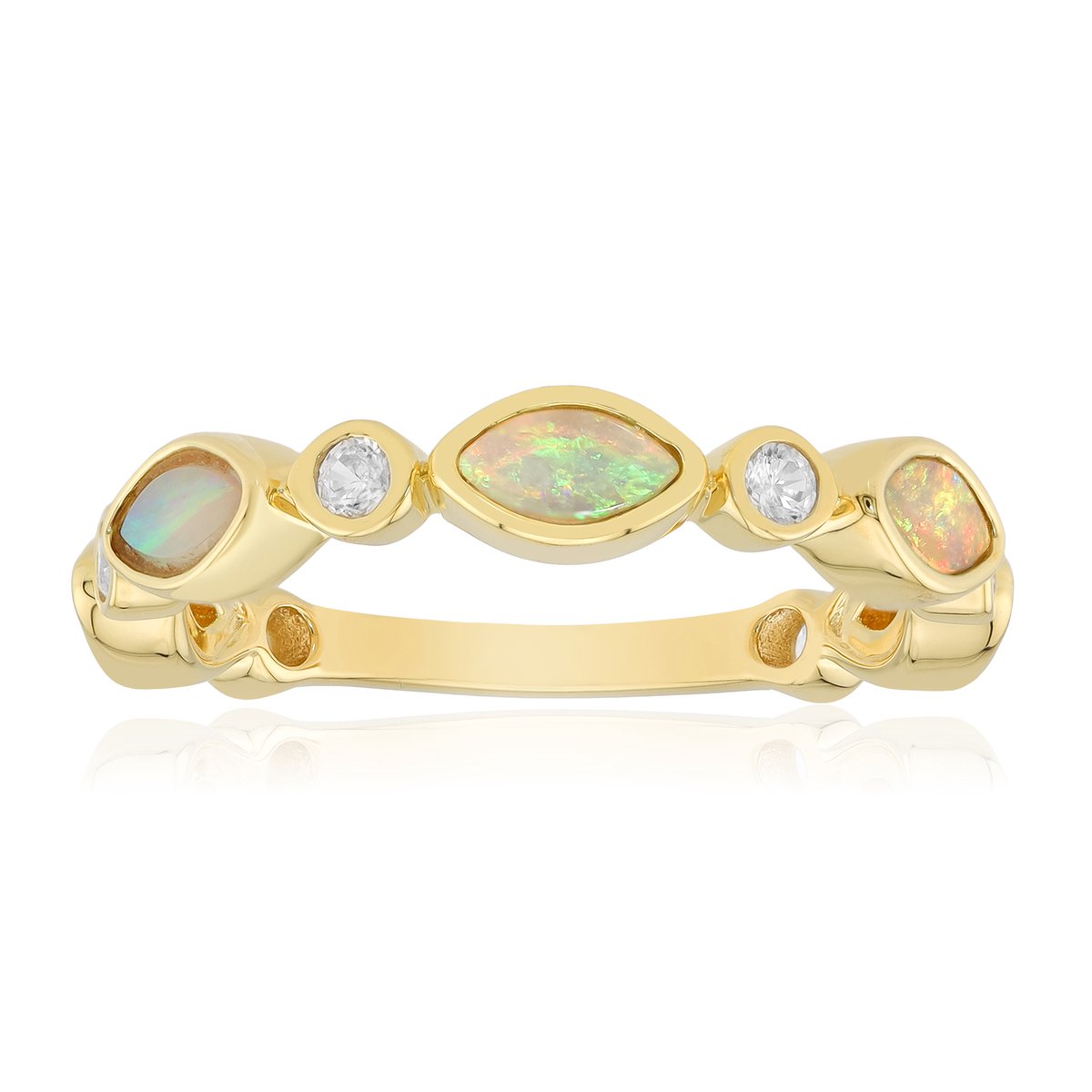 Cavill - Luxe damesring zilver 925 sterling - 18K goud verguld - Australische opalen 0,49 ct & Cambodjaanse zirkonen 0,30 ct - Marquise cabochon
