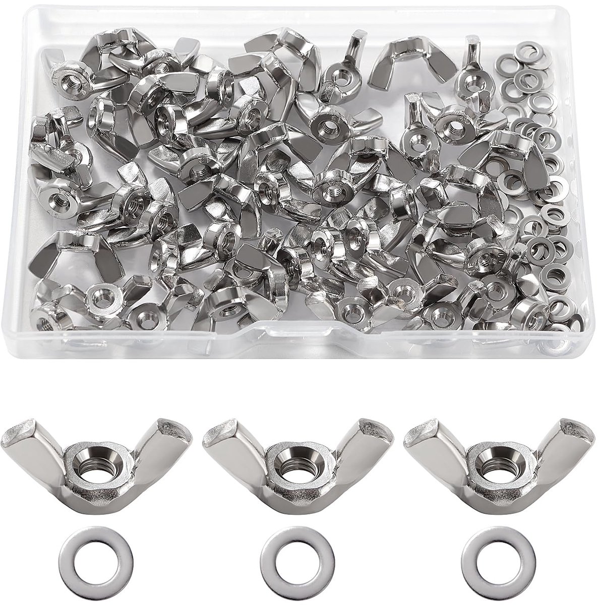 50pcs M4 Butterfly Nuts, Stainless Steel Ear Nuts, Metric Butterfly Nuts with 50 Pieces Flat Washers for Craft Tools - ShopVlot