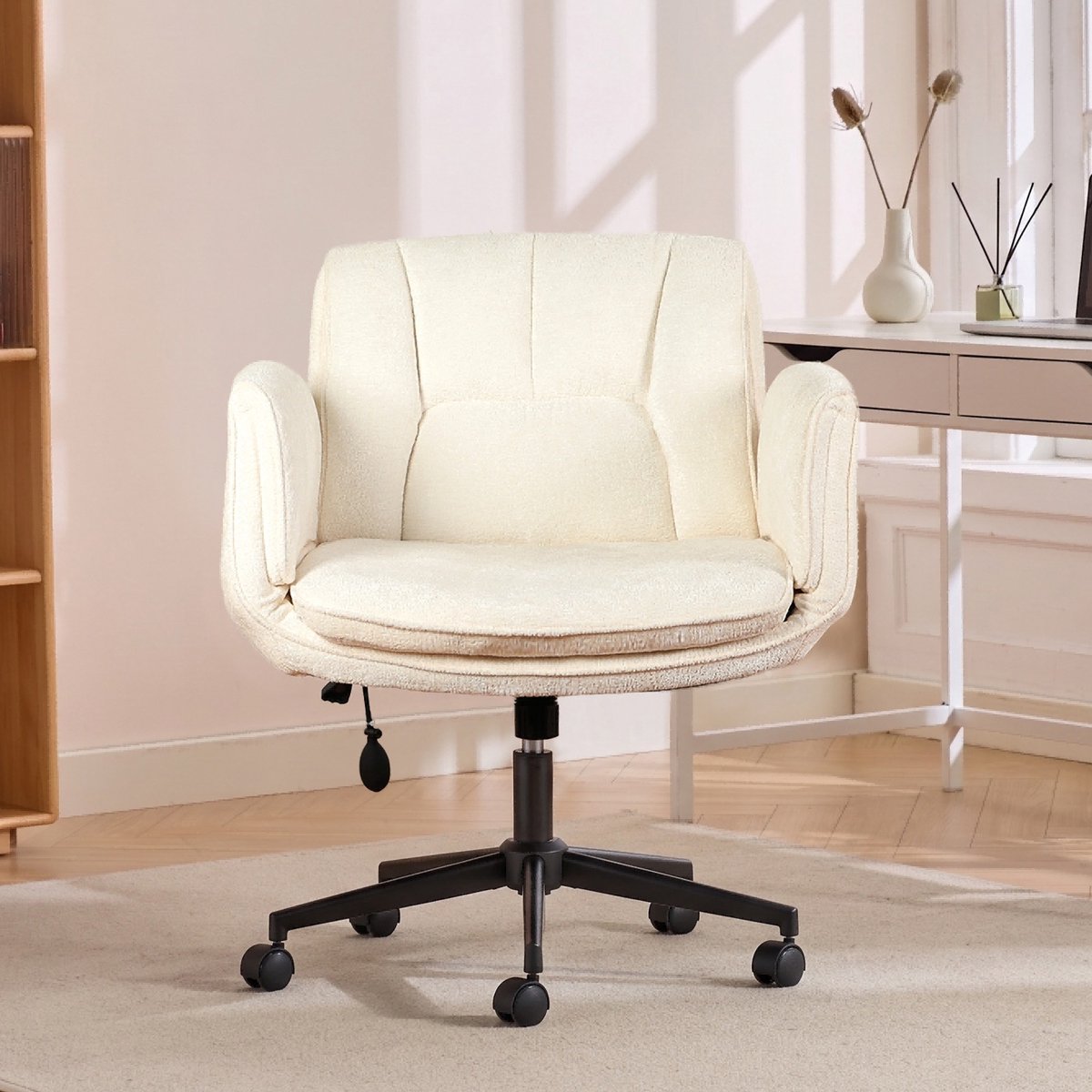 Ergonomische Bureaustoel - Fauteuilstoel - 5-Standen Verstelbare Armleuningen - Brede Zitting - Dubbel Memory Foam - Verstelbare Rugleuning - 360° Draaibaar en Hoogte Verstelbaar - Computerstoel/Studeerstoel-Donkergrijs