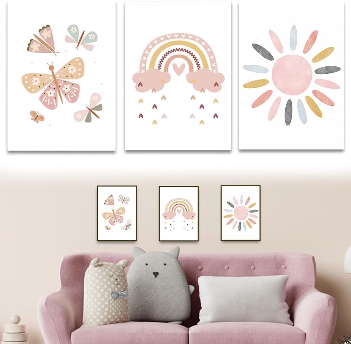AUEFUDQ Set of 3 Rainbow Poster Pictures Children's Room Decoration A4 - ShopVlot