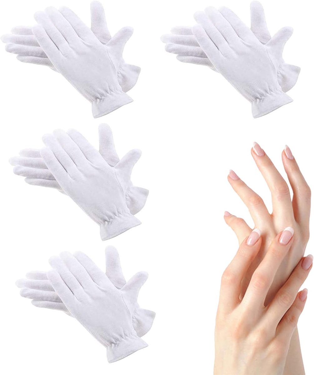 Handverzorgende vochtige handschoenen - 4 paar witte katoen - elastische polsband - verzorging bij eczeem - ShopVlot