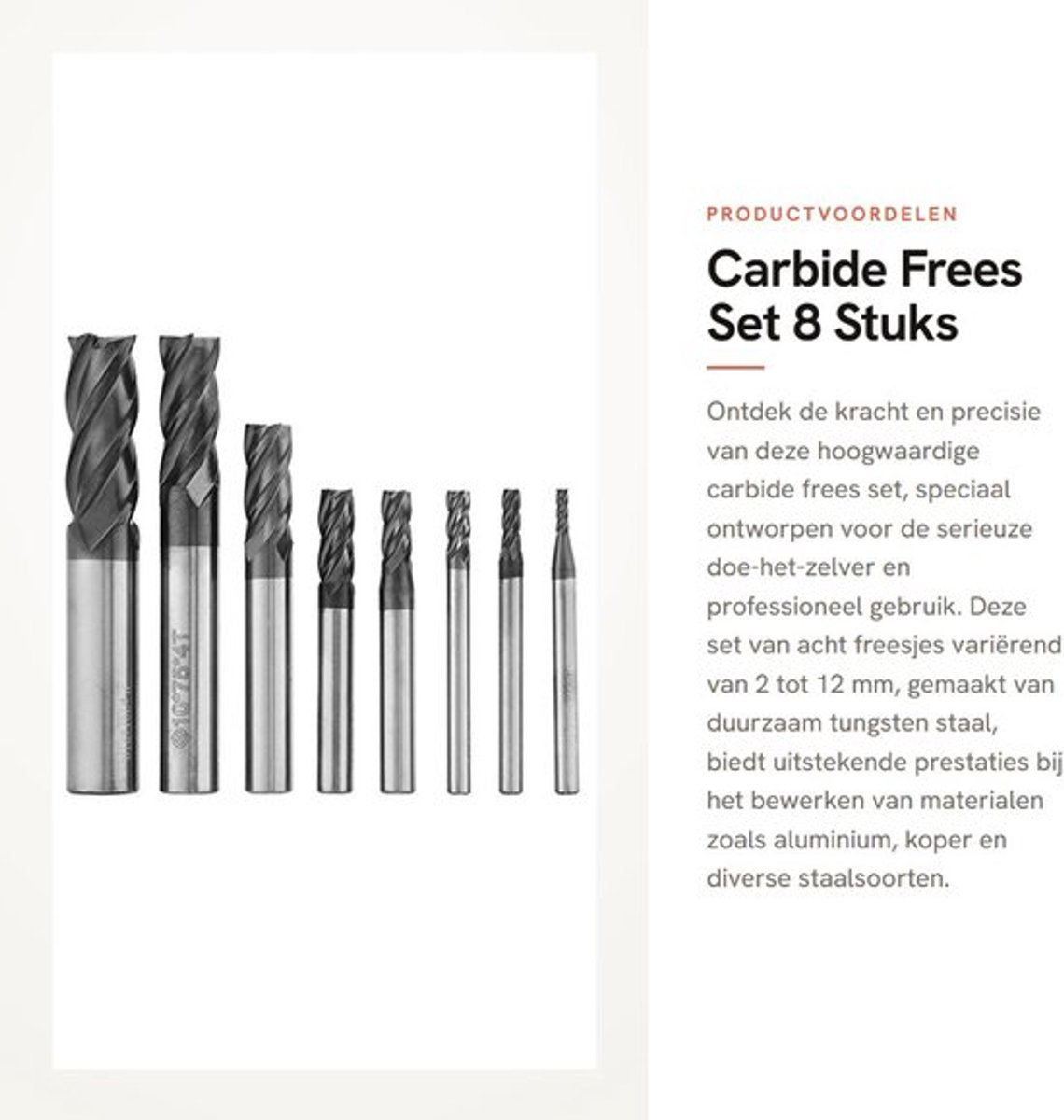 Freesset 8 Stuks - Hardmetalen Frezen - 4 Fluiten - Wolfraamstaal - Voor Aluminium/Koper/Koolstofstaal - Lange Levensduur