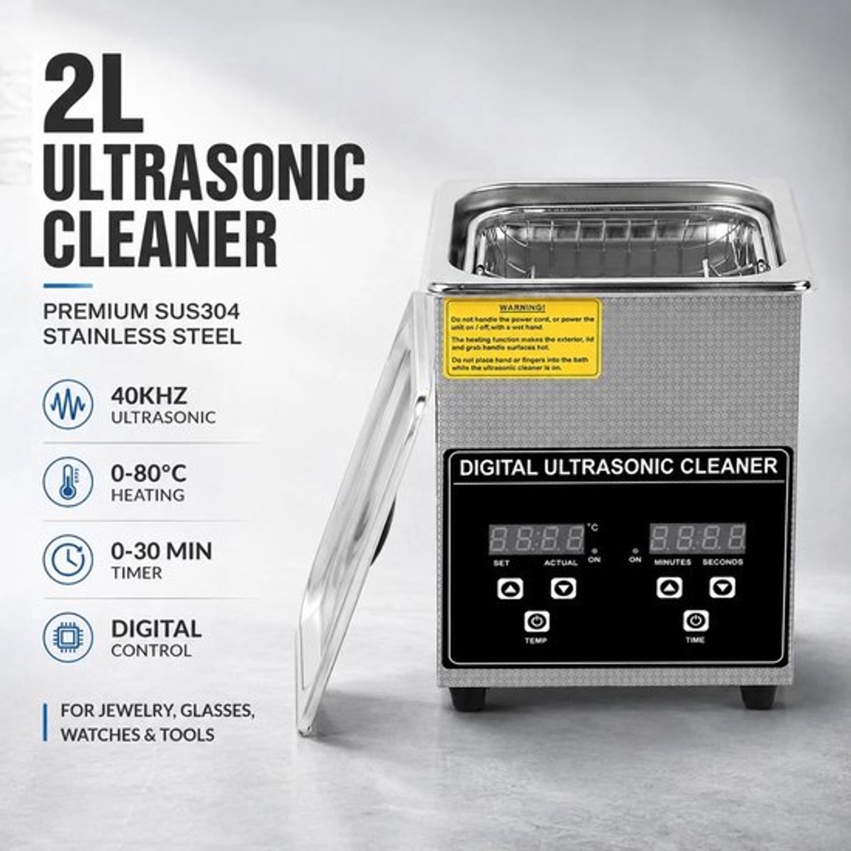 2L digitale ultrasone reiniger, 40 kHz SUS304 roestvrijstalen reinigingsmachine met verwarmings- en timingfun