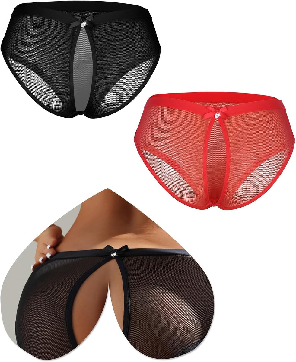 ouvert briefs dames S - mesh achterkant - open panties - sexy en comfortabel - ShopVlot