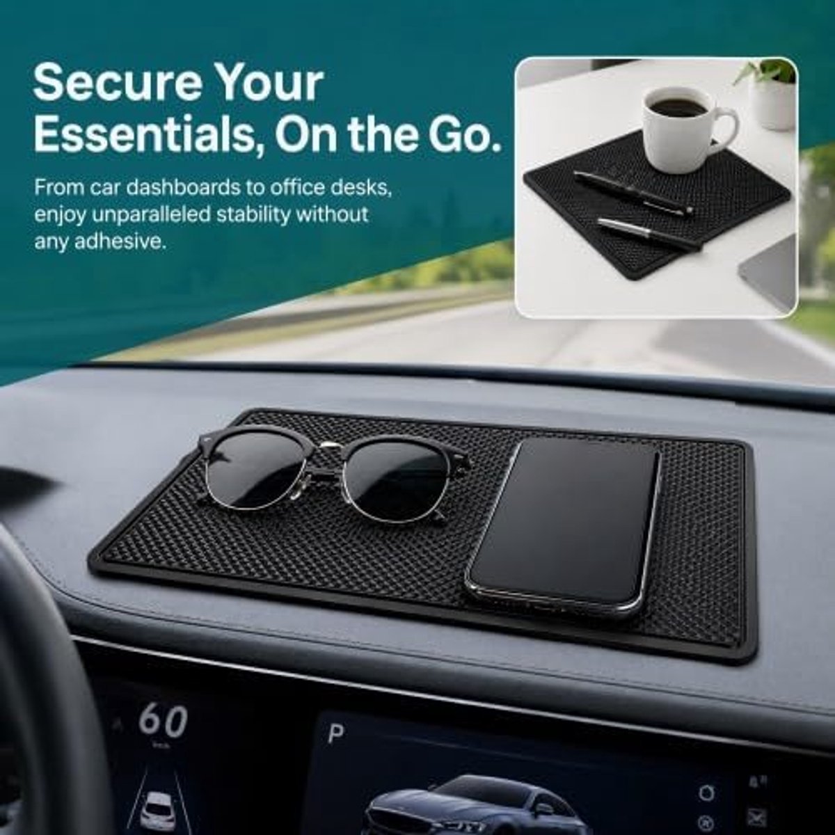 Antislipmatten dashboard 27 x 15 cm - hoogwaardig pvc - hoge viscositeit - veilig voor zonnebrillen en telefoons - ShopVlot