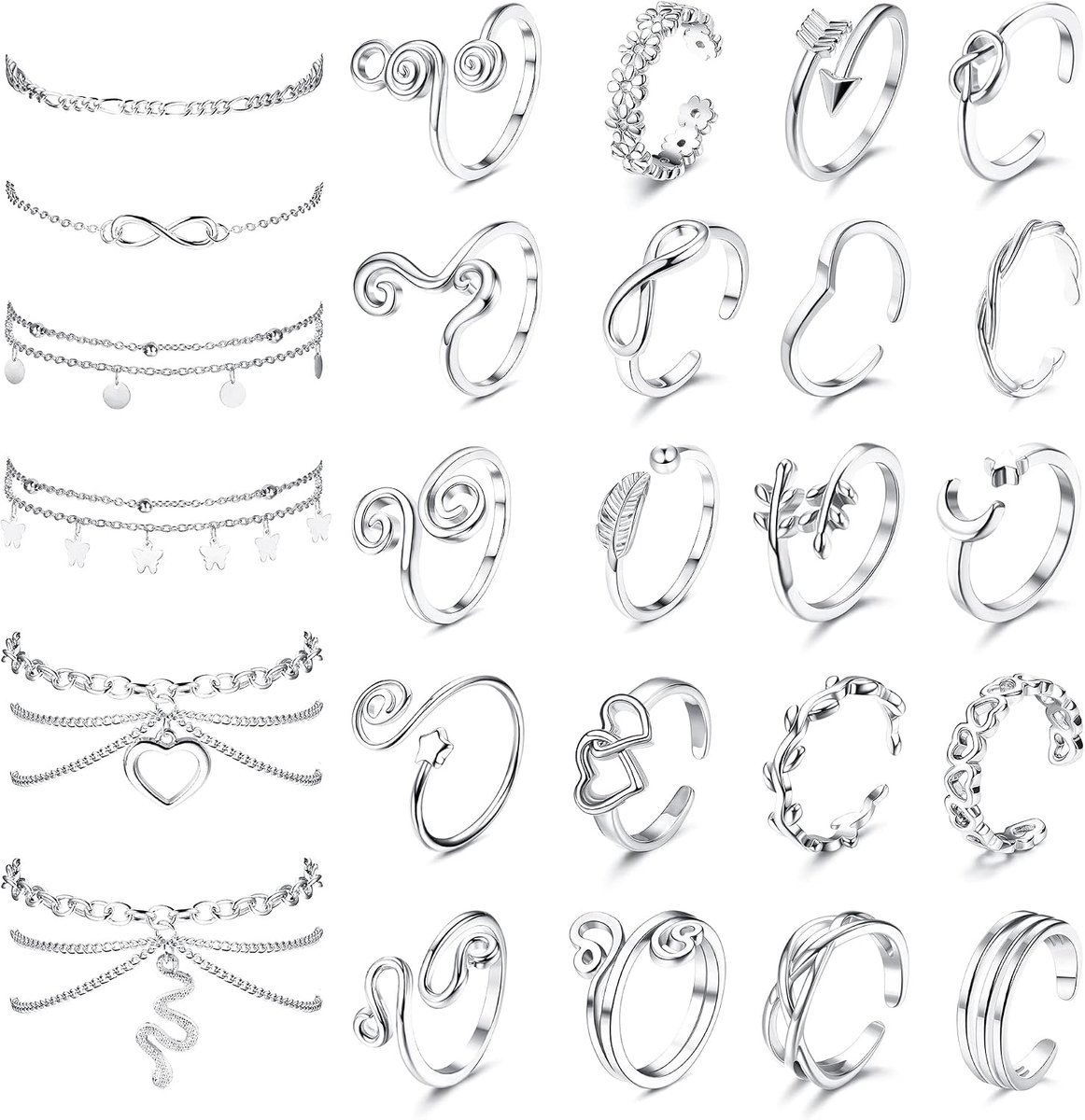 Teenslippers en enkelbandjes voor vrouwen - zilver rosegoud - schattige lagen - verstelbare strandvoet sieraden - ShopVlot