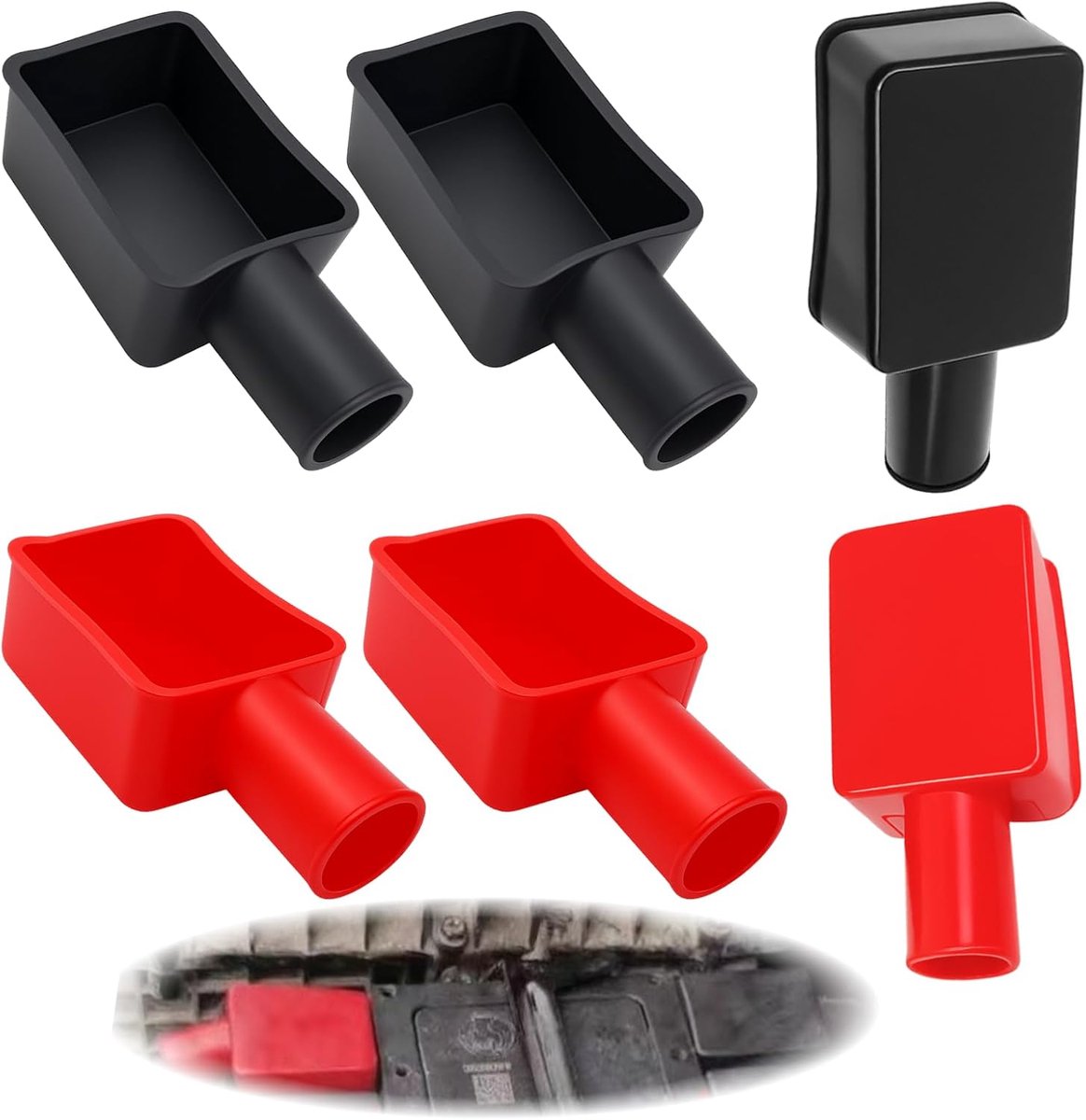 Batterij Poolkappen Set van 6 - 3 Rode & 3 Zwarte - Rubber Beschermkappen - Veiligheid bij gebruik - ShopVlot