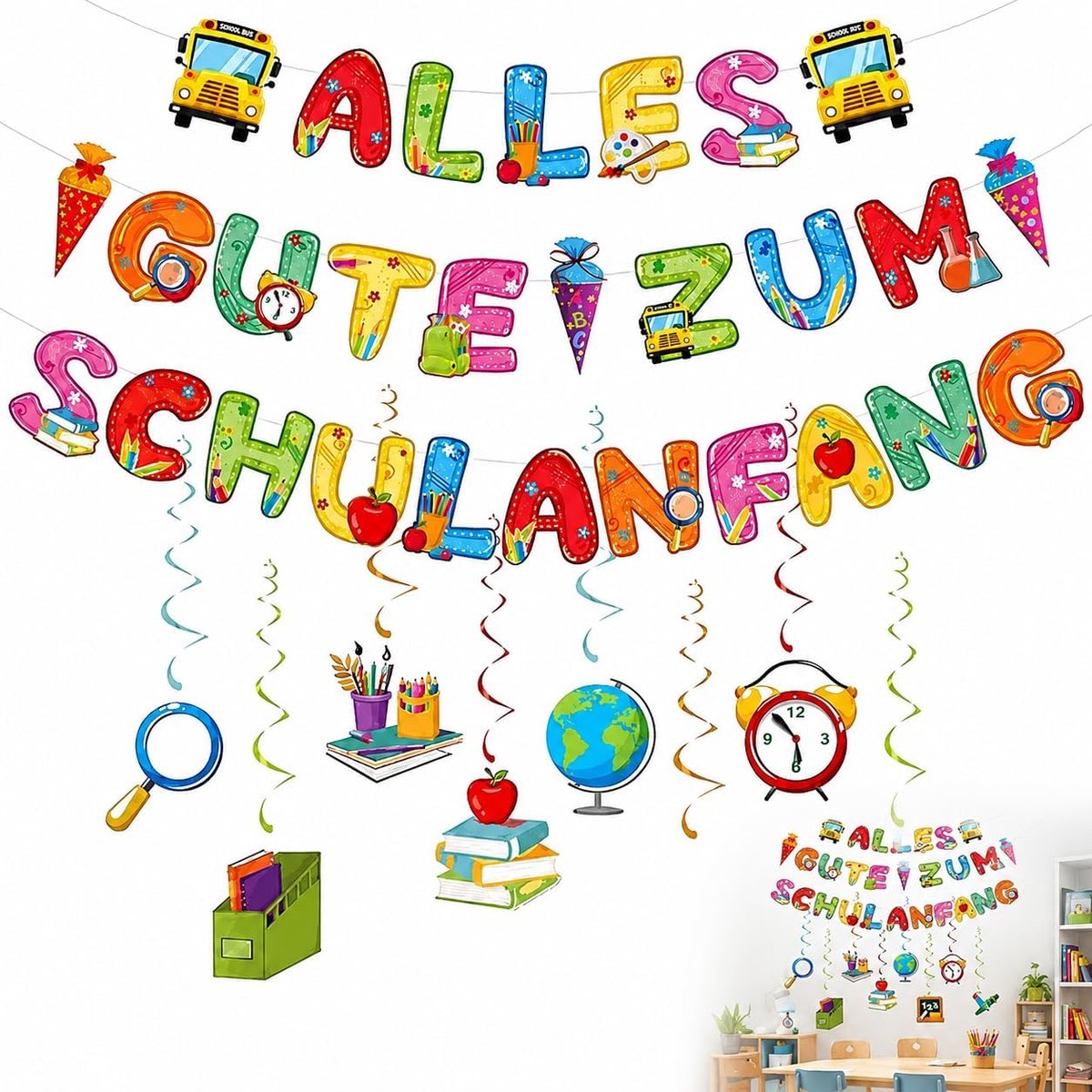 Decoratie voor Schoolinschrijving - 18 Stuks Terug Naar School Decoratie - Spiraal Slingers - ShopVlot