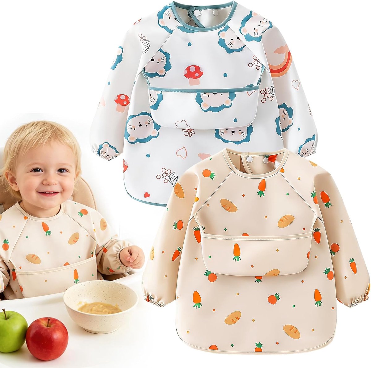 Slabbetjes met mouwen 1-3 jaar - 2 stuks - waterafstotend - ideaal voor kliederen tijdens het eten - ShopVlot