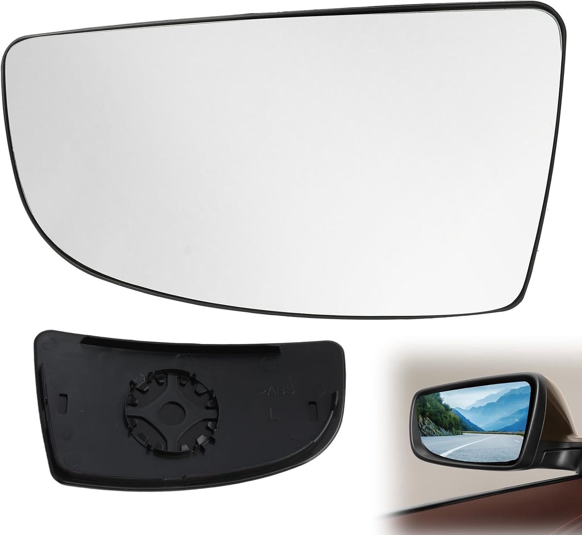 Spiegelglas links bijzijde - vervangend spiegelglas met dragerplaat - eenvoudige installatie voor MK8 2014-2022 - ShopVlot