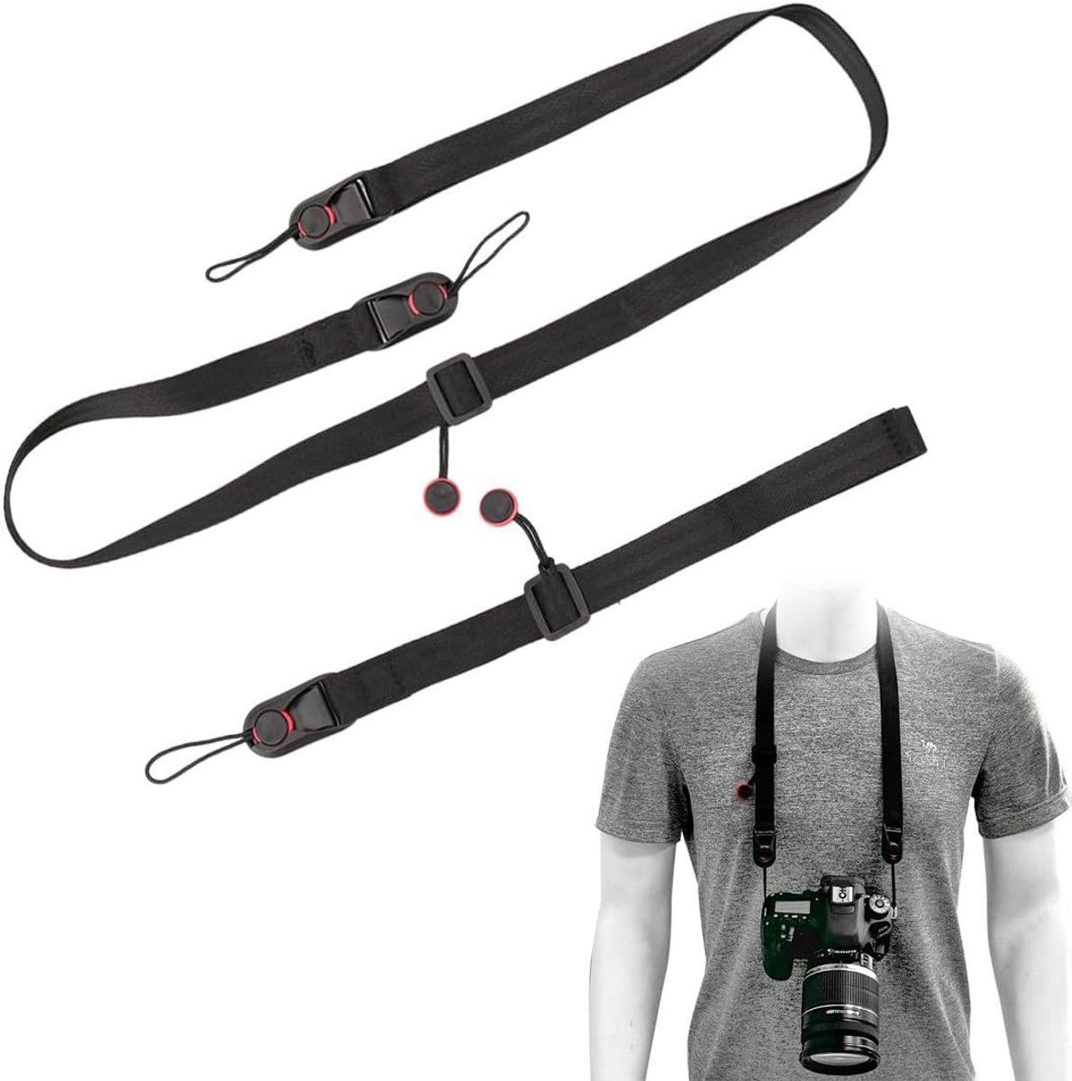 Camera-schouderriem verstelbaar - nylon materiaal - snelsluiting - geschikt voor DSLR-camera's - ShopVlot